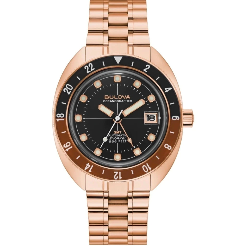 Relógio Bulova Oceanographer Devil Diver GMT Automático Rose 97B215