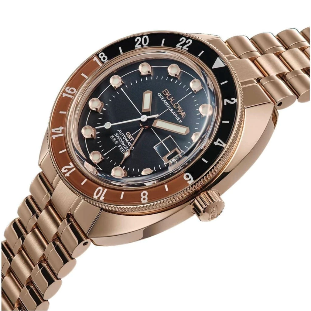Relógio Bulova Oceanographer Devil Diver GMT Automático Rose 97B215